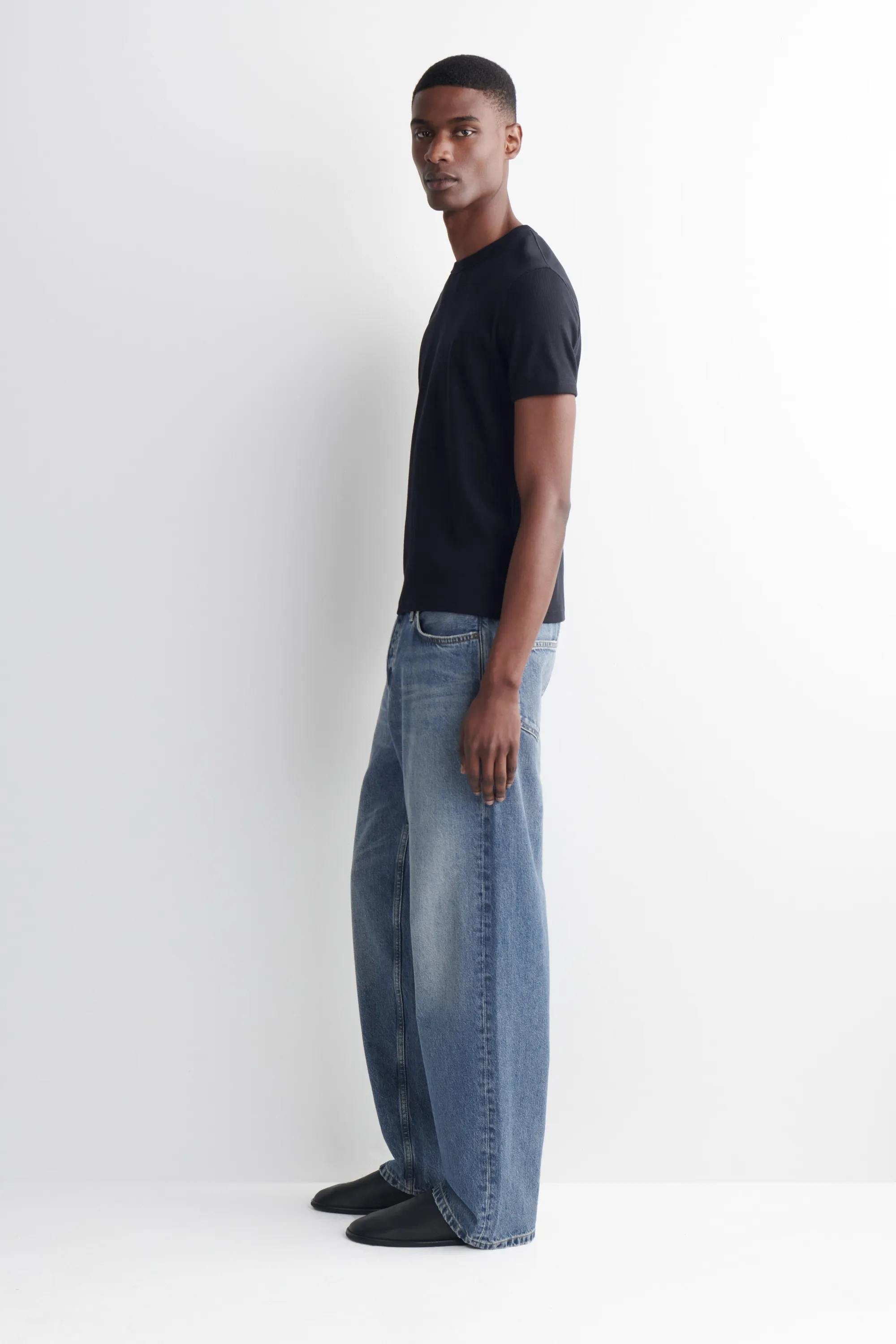 T-SHIRT SLIM EN COTON CÔTELÉ - BLEU MARINE
