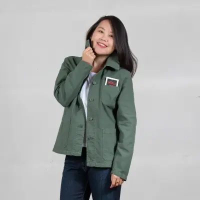 Veste de travail en croisé coton bio 1G/4F - Vert Jade — photo 3