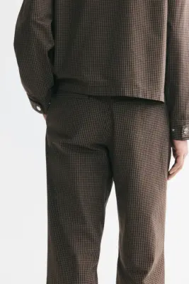 Pantalon large Relaxed Fit - Marron foncé/carreaux — photo 2