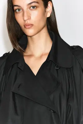 TRENCH-COAT EN COTON À COL CHEMINÉE - NOIR — photo 3