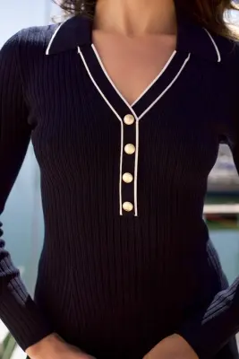 Albina Knit Dress - Navy with cream — photo 5