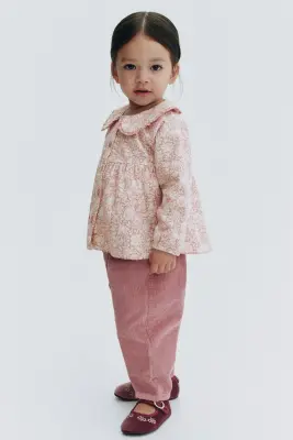 Blouse en velours côtelé à motif - Rose clair/fleuri — photo 2