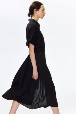 Robe chemise avec ceinture à nouer - Noir — photo 1