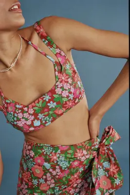 Haut de maillot de bain Nova imprimé Liberty rose et bordeaux — photo 5