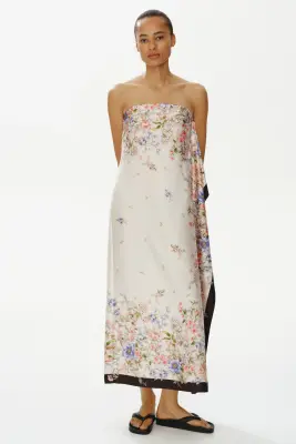 Robe bandeau avec panneau drapé - Crème/fleuri — photo 2