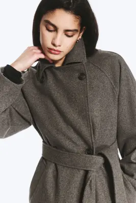 Manteau oversize croisé en laine mélangée Kia - Taupe foncé chiné — photo 2