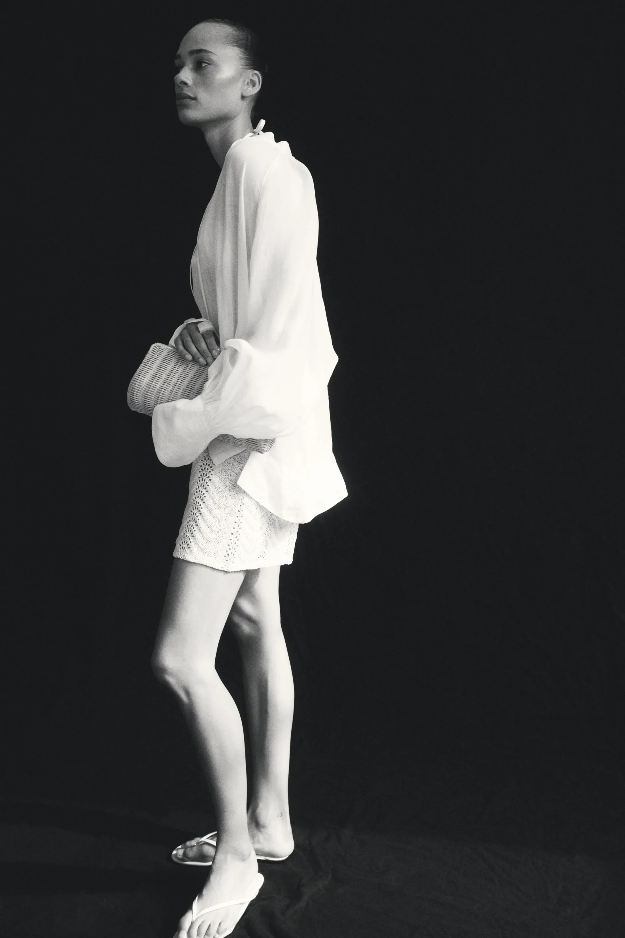 Short en maille avec taille élastique - Crème
