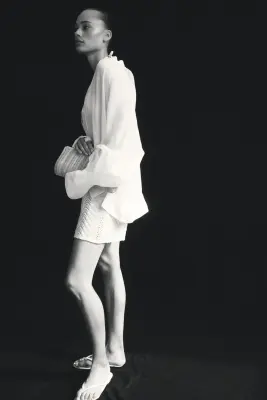 Short en maille avec taille élastique - Crème — photo 1