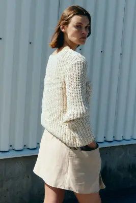 Jupe à cordon en lyocell mélangé - Beige — photo 3