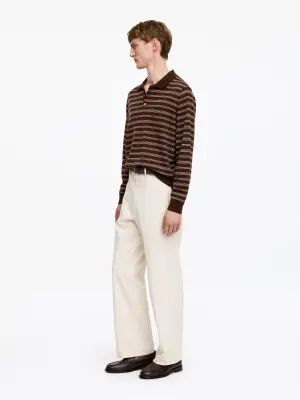 Pull polo en laine mérinos - Marron/Rayures — photo 1