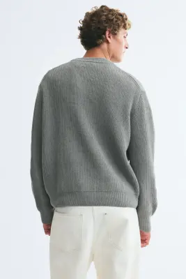 Pull Relaxed Fit en maille côtelée - Vert sauge — photo 3