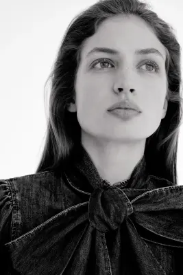 Blouse en denim avec écharpe - Bleu denim — photo 2