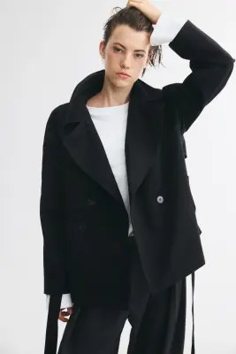 Trench-coat court avec ceinture à nouer - Noir — photo 1