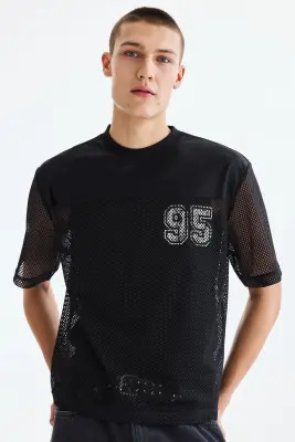 Loose Fit Printed mesh T-shirt - Noir/95 — photo 2
