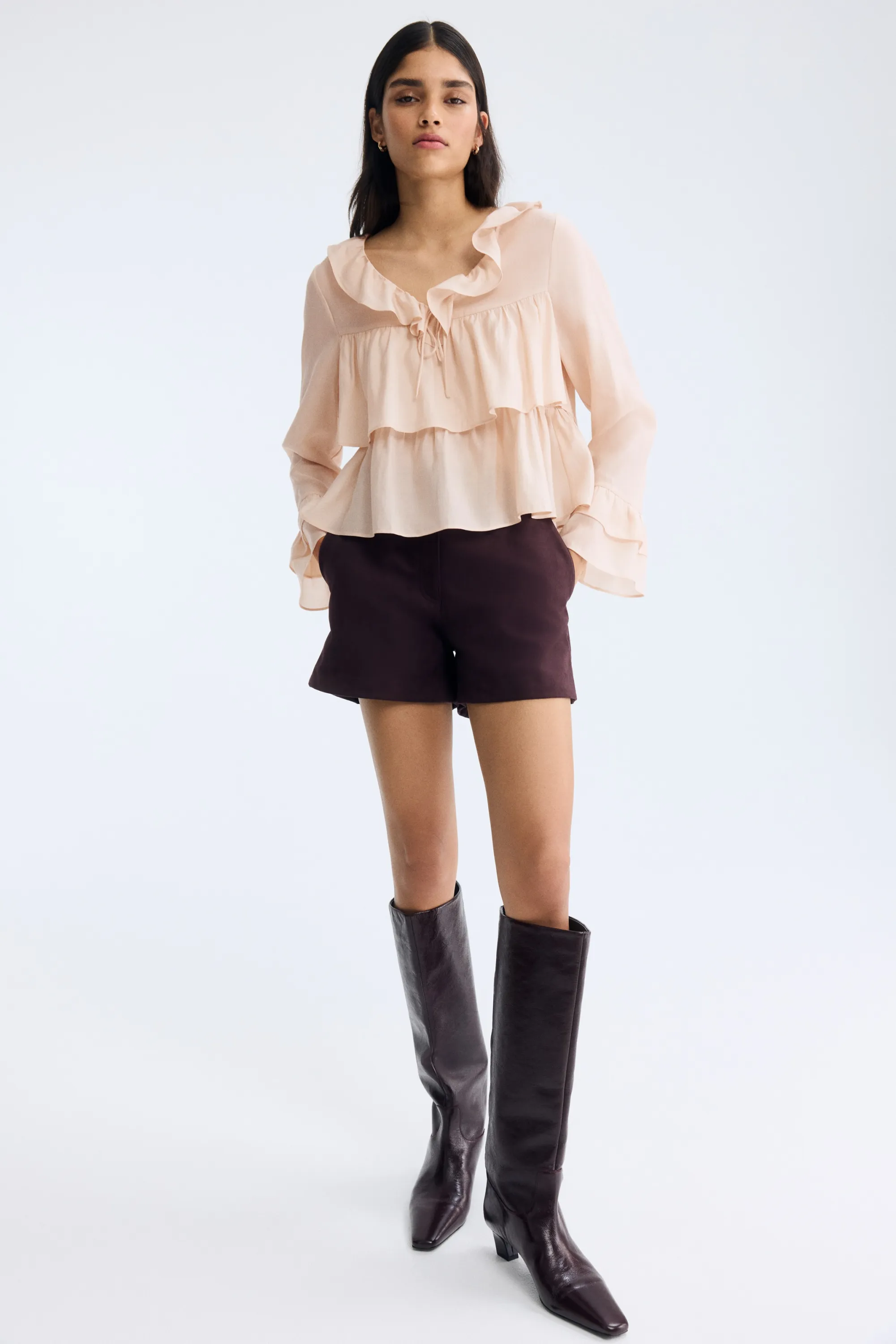 Blouse volantée - Beige clair