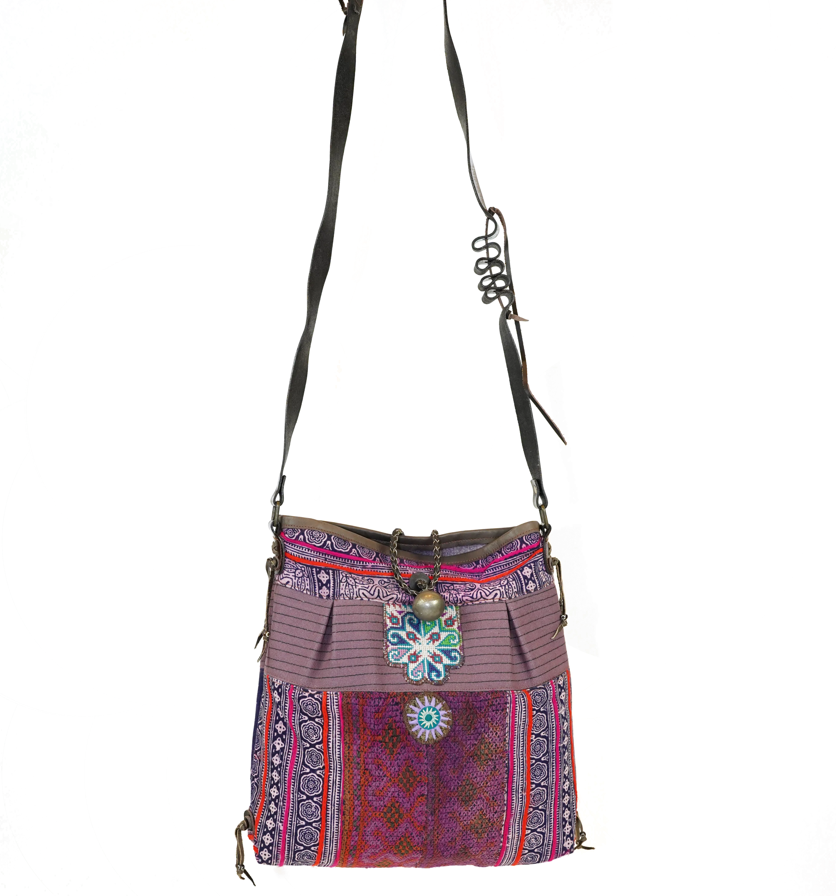 Sac bandoulière en coton et cuir