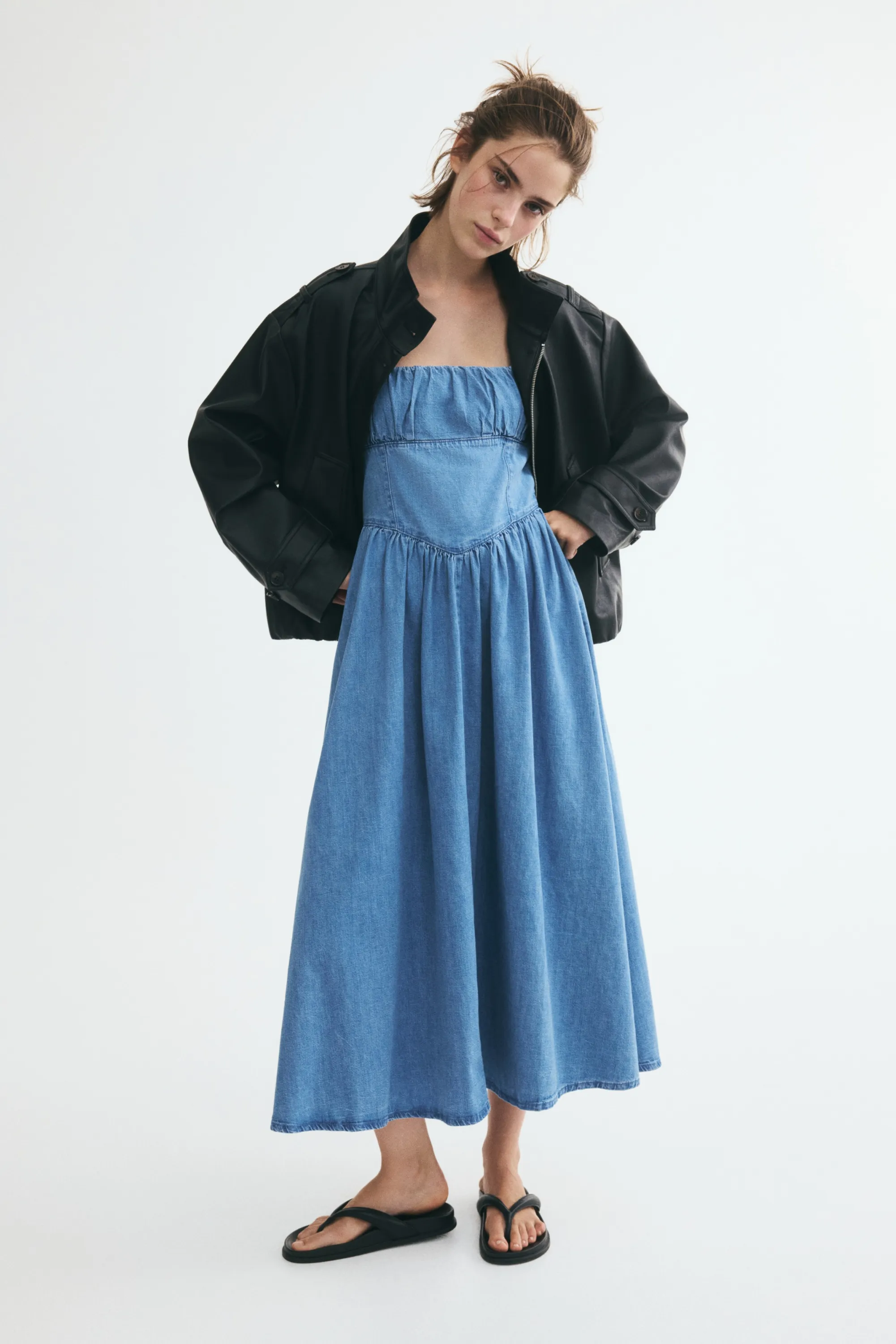 Robe midi en denim - Bleu denim clair