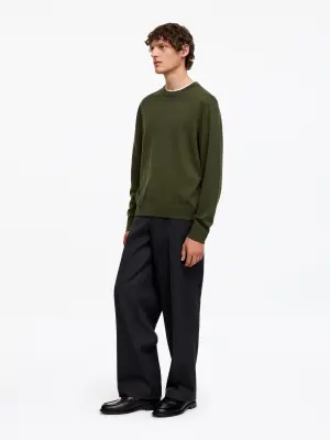 Pull en laine mérinos en maille fine - Vert kaki foncé — photo 3
