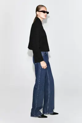 CROPPED STRUCTURED JACQUARD BLAZER - NOIR — photo 3