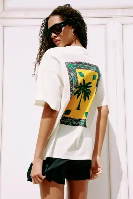 T-shirt oversize imprimé - Blanc/palmiers — photo 2