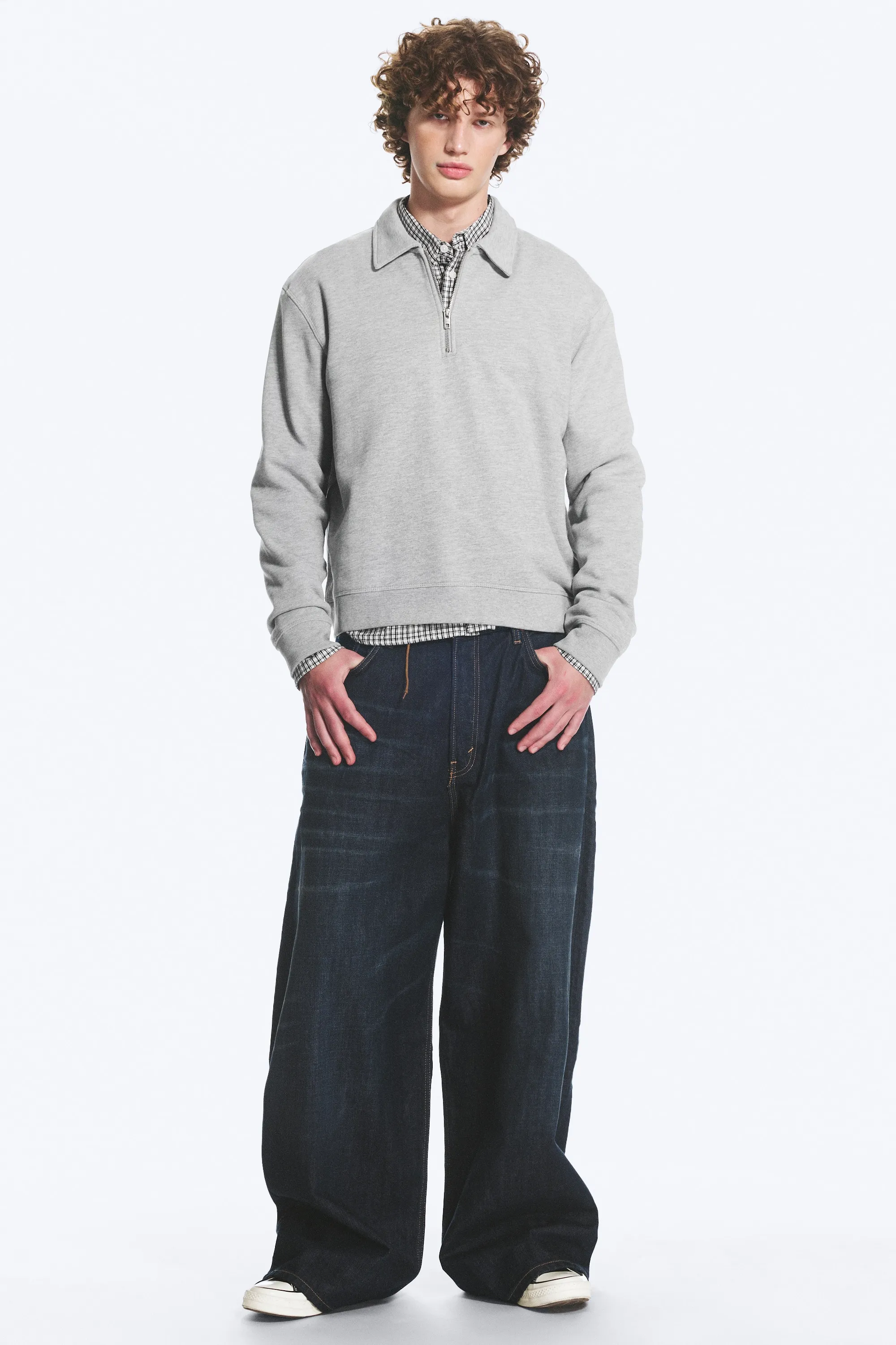 Sweat quart-zippé - Clair poudré chiné