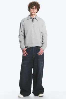 Sweat quart-zippé - Clair poudré chiné — photo 1
