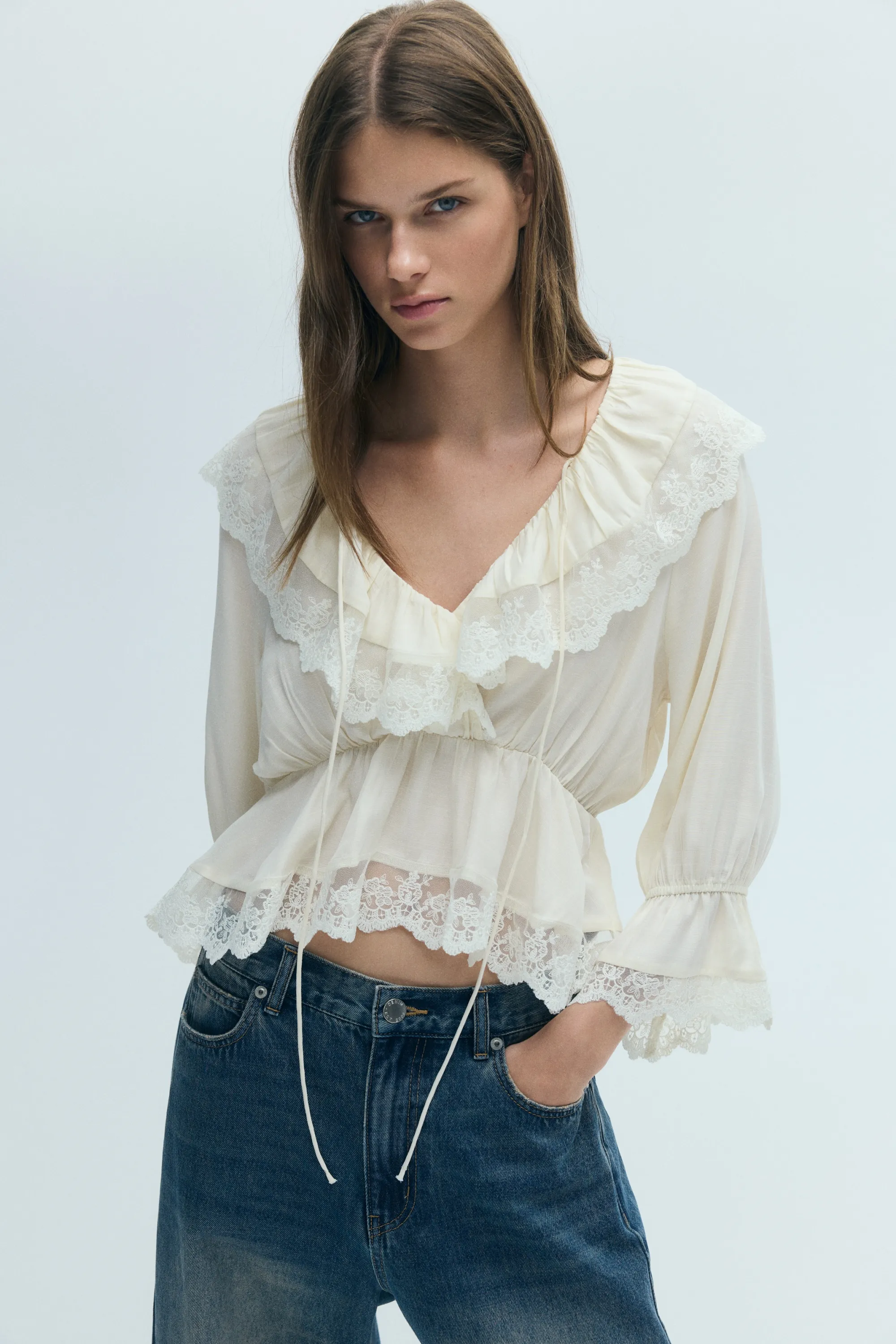 Blouse péplum volantée - Crème