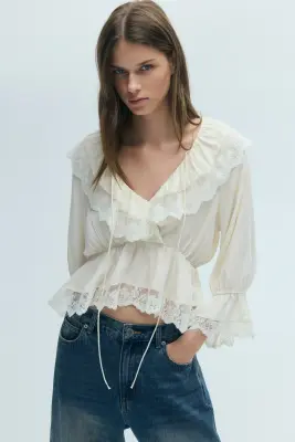 Blouse péplum volantée - Crème — photo 1
