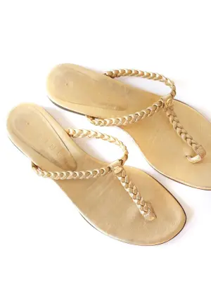 Sandales plates en cuir doré bride tressée Prix boutique 530€ Taille 39 — photo 3