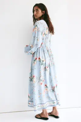 Robe imprimée avec détail à nouer - Bleu clair/fleuri — photo 3