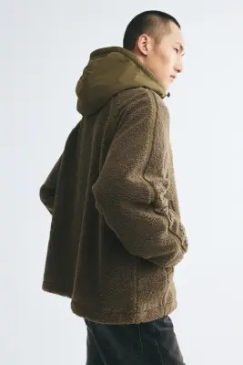 Veste à capuche en tissu Teddy bear - Vert kaki foncé — photo 2