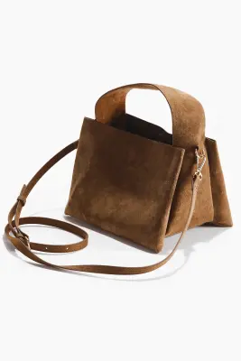 Sac crossbody en cuir velours - Beige foncé — photo 2