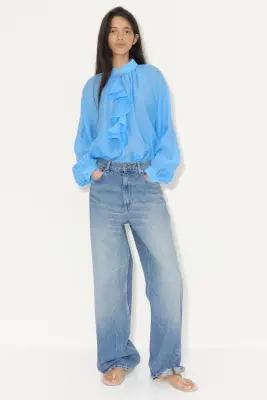 Blouse volantée en lyocell mélangé - Bleu vif — photo 2