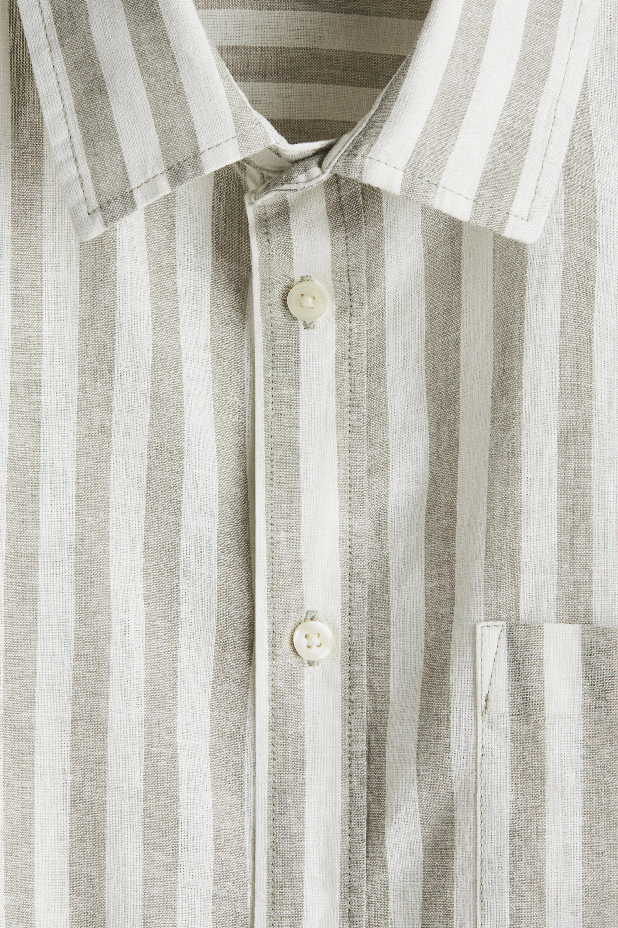 Chemise Regular Fit en lin mélangé - Grège/rayé