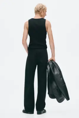 Débardeur côtelé Slim Fit en laine mélangée - Noir — photo 3