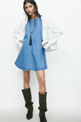 Robe trapèze en denim - Bleu denim — photo 2