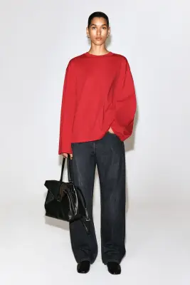T-SHIRT À MANCHES LONGUES EN COTON BROSSÉ - ROUGE — photo 2