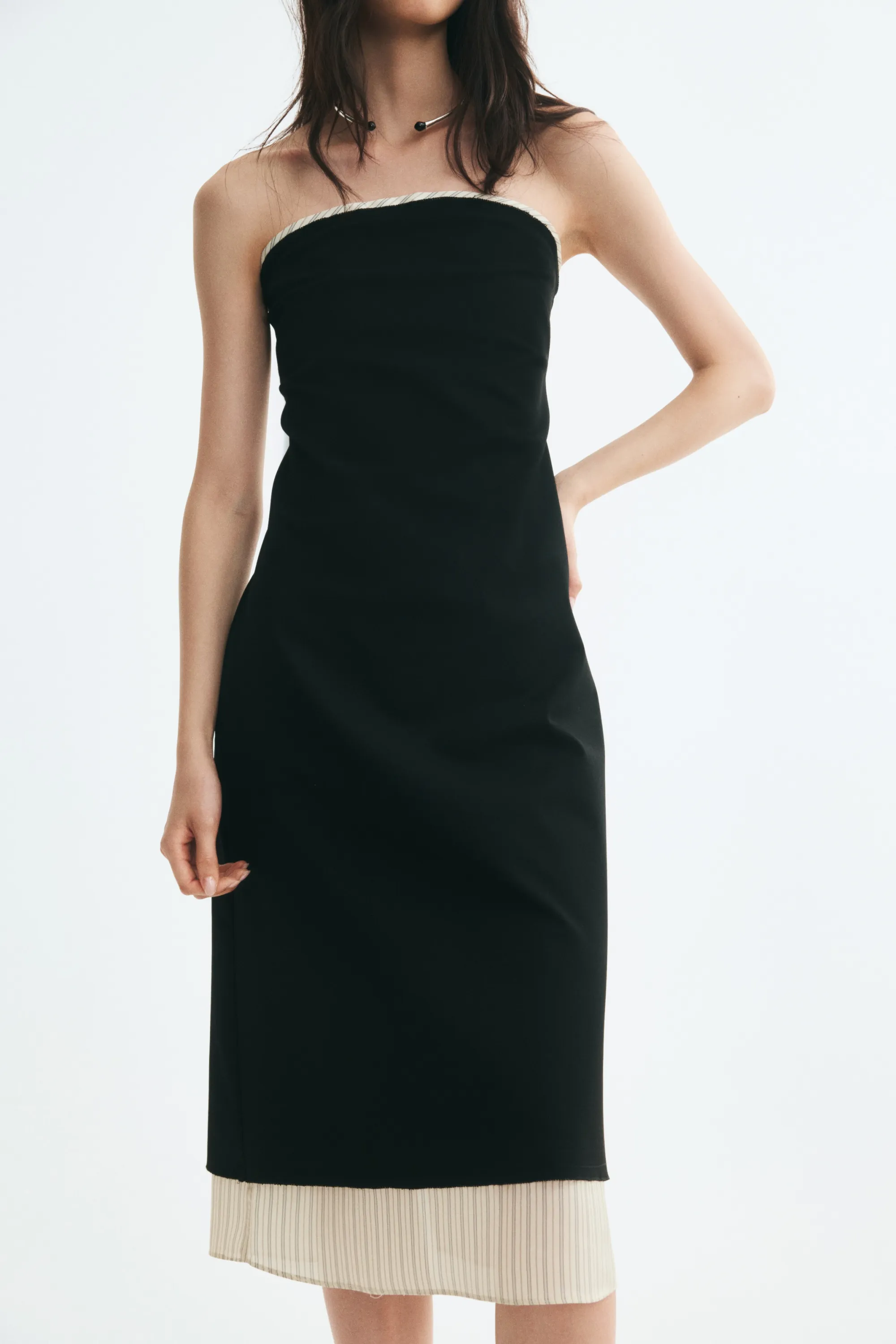 Robe bandeau à effet superposé - Noir/ivoire