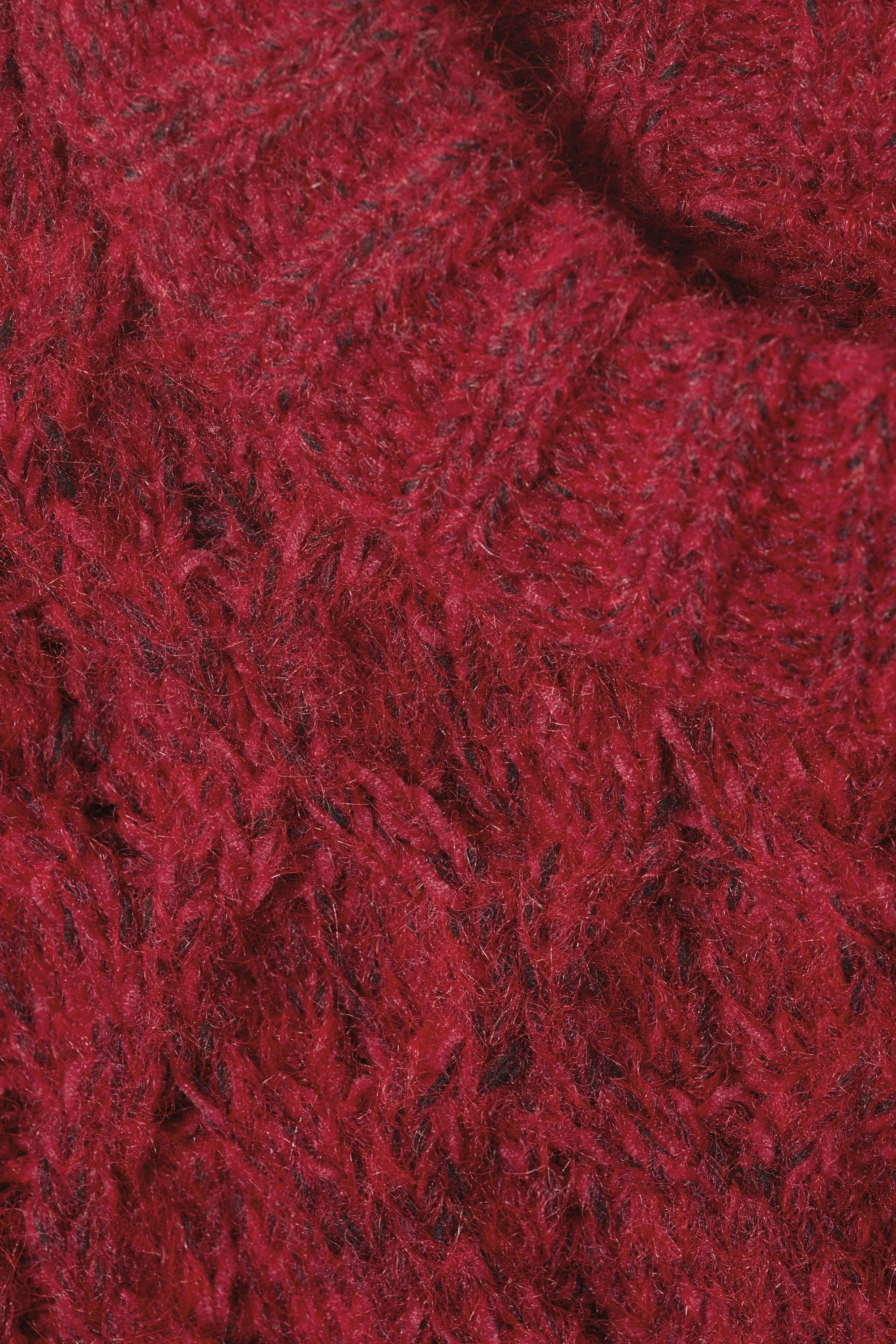 Pull texturé en maille torsadée longue - Rouge vif
