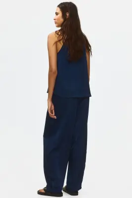 Pantalon en satin froissé - Bleu marine — photo 3