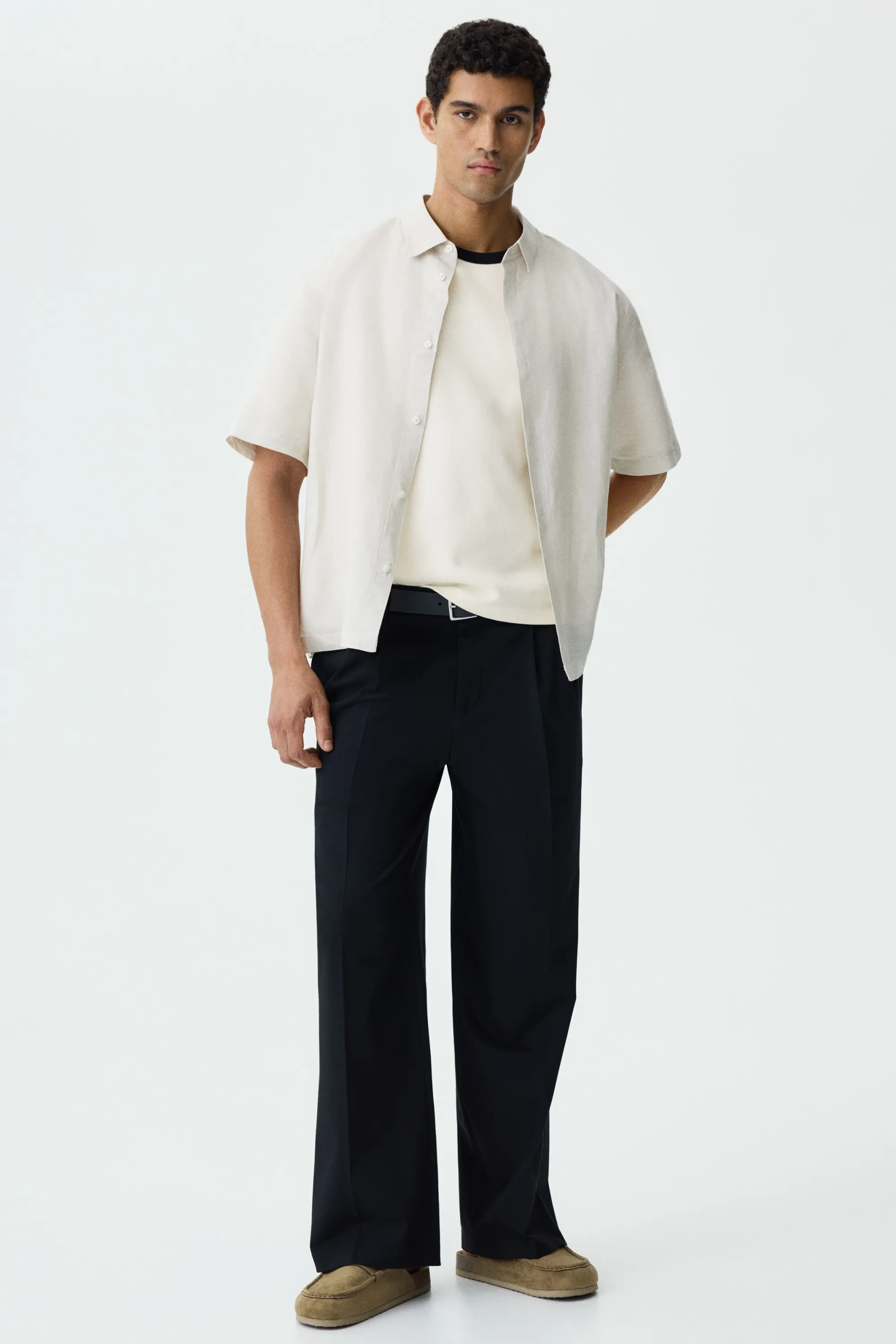 T-shirt boxy Relaxed Fit en coton - Crème/noir
