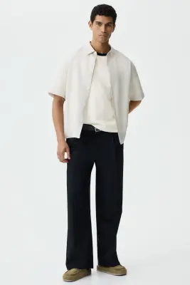 T-shirt boxy Relaxed Fit en coton - Crème/noir — photo 1