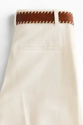 Pantalon en lin mélangé avec ceinture - Crème — photo 4