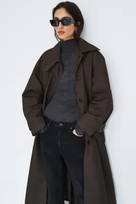 Manteau en twill avec ceinture - Taupe foncé — photo 1