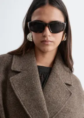 Manteau volumineux en laine avec ceinture - Taupe chiné foncé — photo 5