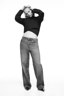 Wide High Waist Jeans - Bleu denim foncé — photo 2