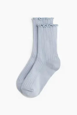 Lot de 3 paires de chaussettes en maille côtelée - Bleu clair/beige clair chiné — photo 2