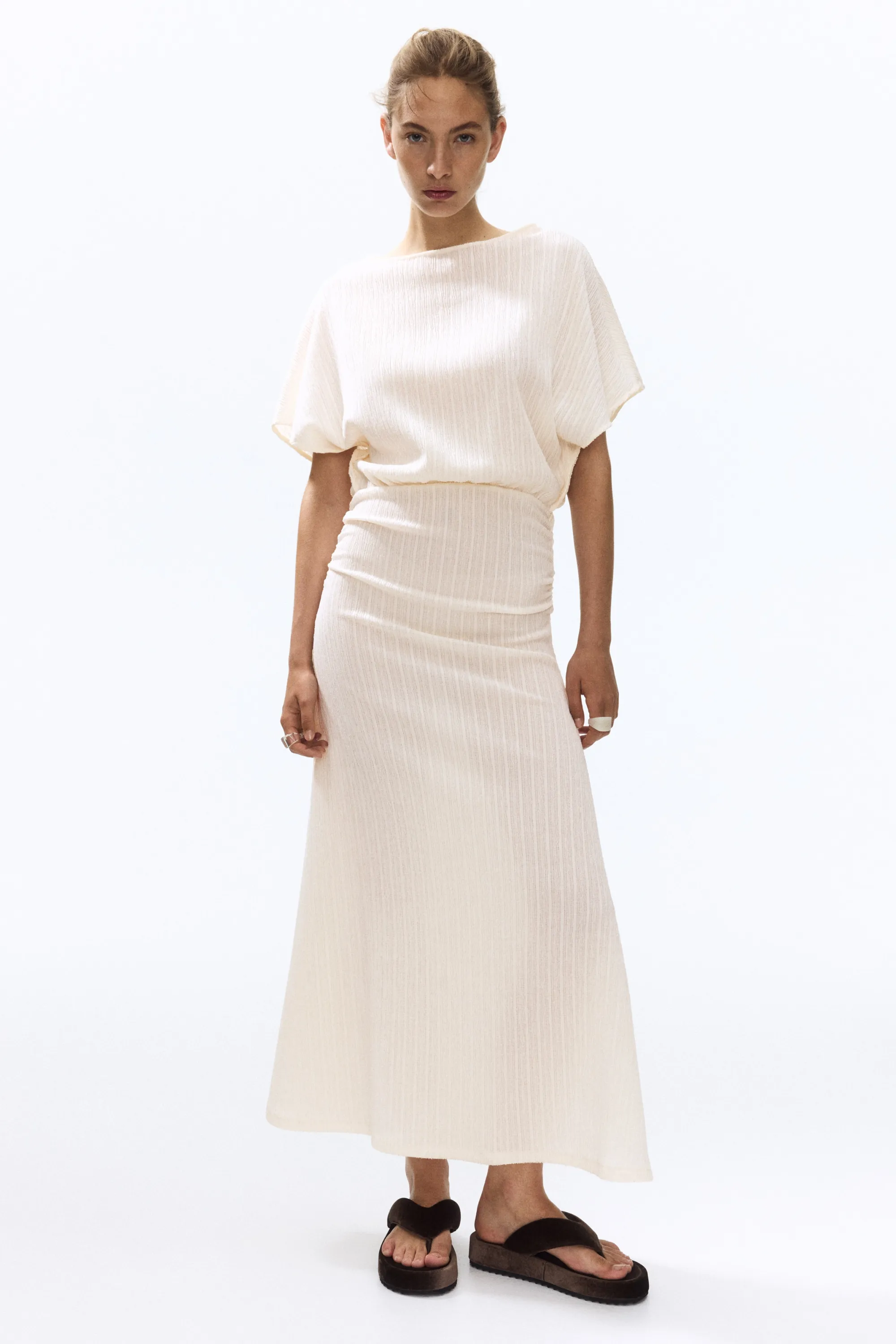 Robe maxi à effet drapé - Crème