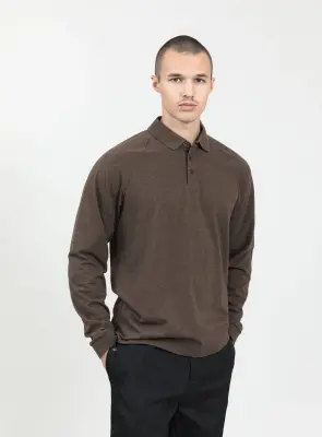 Polo Sweatshirt in Heather Chocolate Cotton & Elastane — photo 2