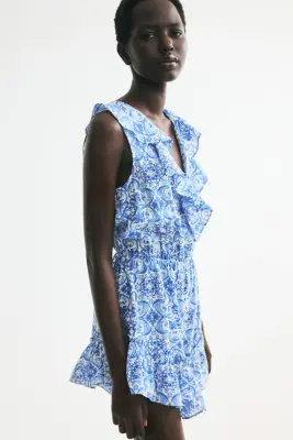 Combi-short volanté en viscose mélangée - Bleu/motif — photo 4